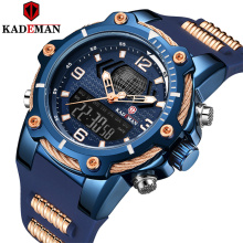 Kademan K9055G New Arrival Brand Men's Sports Watch Rubber Strap LED Dual Display Fashion Military Quartz Wristwatch Waterproof